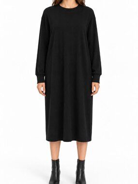 Lou & Grey Black Long Sleeve Oversized Midi Shift Dress, L
